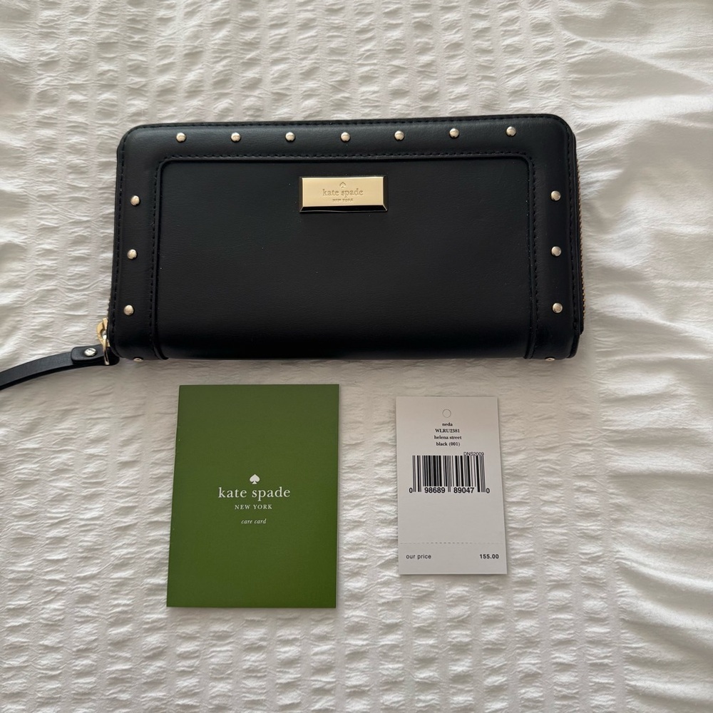 Kate Spade Neda Helena Street black leather zip-around studded clutch wallet - Picture 2 of 7